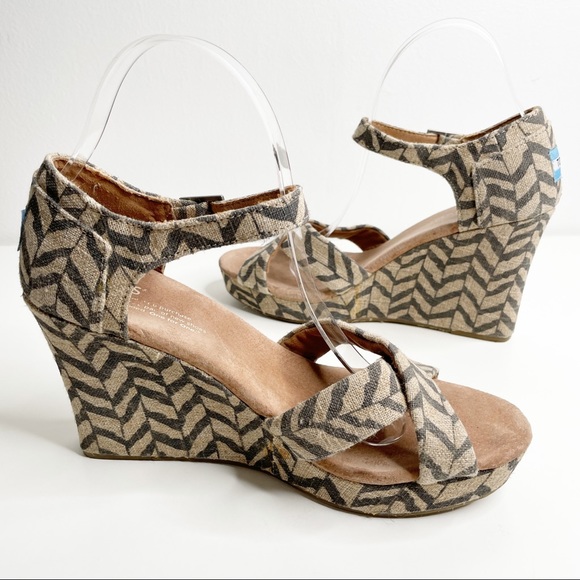 Toms sienna wedge sandal chevron burlap tan black - Picture 10 of 13